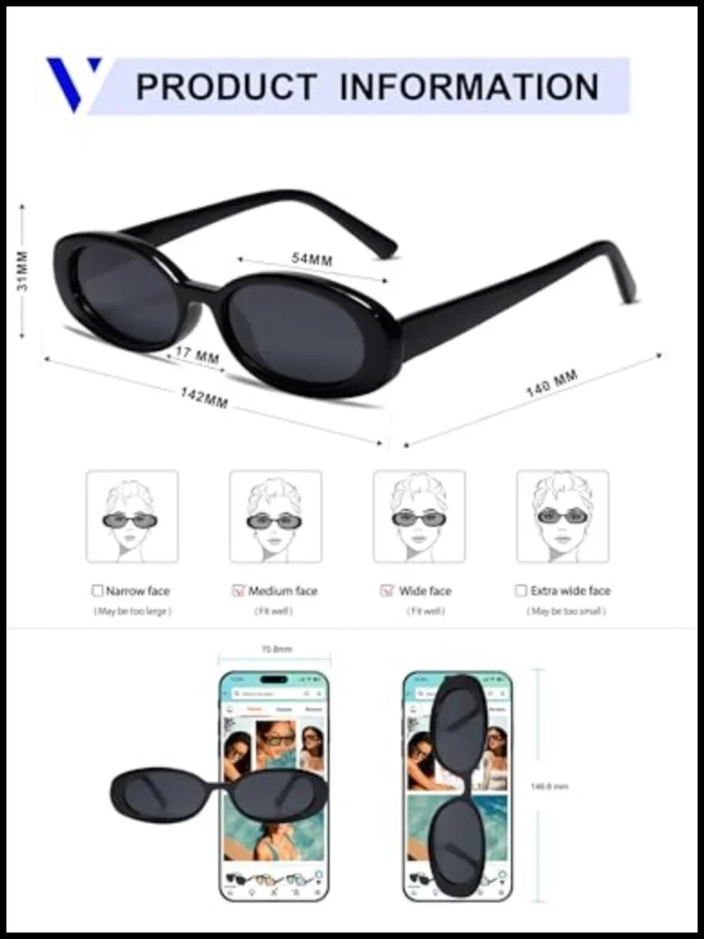 Retro Oval Polarized Sunglasses UV400 Small Fit Women Men 90s Style